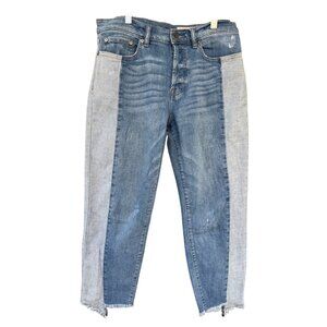 Pistola Jeans Distressed Cropped Two Tone Denim Womens Sz 29 Button Fly Raw Hem